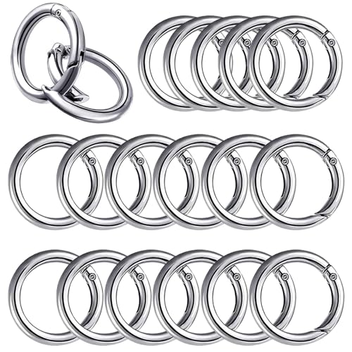 Bikasun 20 Stück Rund Karabinerhaken Runde Karabiner Ring Schlüsselring Klein für Bastelarbeiten, Taschenzubehör, SchlüSselanhänger, DIY Handwerk Machen, 28mm, Silber