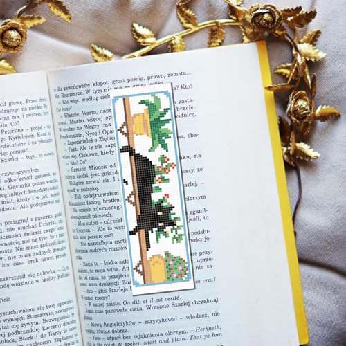 Image of FREEBLOSS 6 Set Cross Stitch Bookmark Kits Cat and Potted Plants Stamped Cross Stitch Kit for Beginners, Printed Embroidery Bookmarks Kit with Instructions for Adults, 8''x2.4''
