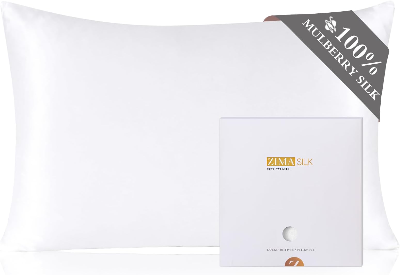ZIMASILK 100% Mulberry Silk Pillowcase for Hair and Skin Health,Soft and Smooth,Both Sides Premium Grade 6A Silk,600 Thread Count,Cooling,with Hidden Zipper,1pc (50x75cm, White)