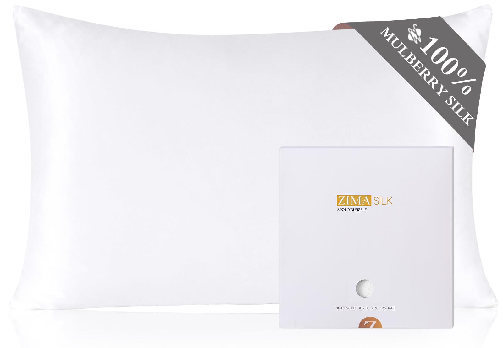 ZIMASILK 100% Mulberry Silk Pillowcase for Hair and Skin Health,Soft and Smooth,Both Sides Premium Grade 6A Silk,600 Thread Count,Cooling,with Hidden Zipper,1pc (50x75cm, White)