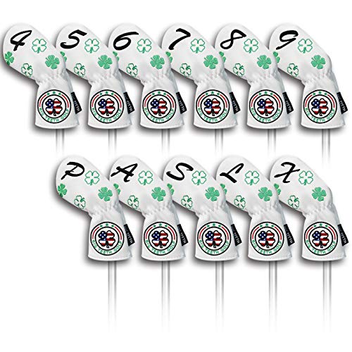 Lucky Clover Iron Head Covers - Long Neck, 11 Pcs Set, Fits Taylormade SIM, Cleveland, Callaway & More