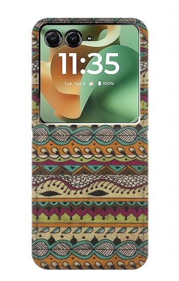 Housse cuir Motorola Razr 70+ etui flip clapet aztec boho hippie