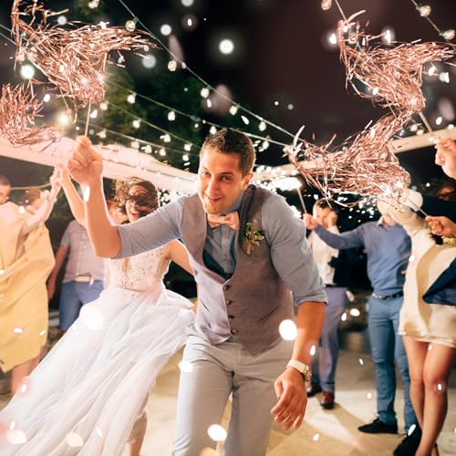 Image of Simgoing 100 Pcs Lighted Wedding Wands LED Tinsel Wands Light up Streamers Sparklers for Wedding Send Off and Exits Birthday Party Props Favors(Rose Gold)
