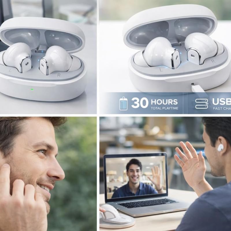 Image of Truly Wireless Earbuds with ANC for Oppo Reno12 Pro, 13, 13 Pro, 14, Pro, Pro, Pro, 6 5G Earphones Earbuds Bluetoot Headphones Cinematic Audio-B-White