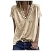 T-Shirts Femme Été Col en V Solide Manches Courtes Dentelle Patchwork Chemisier Graphique (XL,1Kaki)