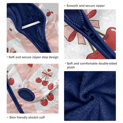 Cherry Bow on Pink Background Toddler Fleece Jacket Girl Boys Hooded Fleece Jacket Coat Warm Outwear Zip-up 3-10T3