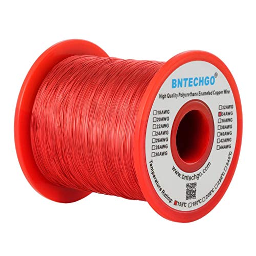 Image of BNTECHGO 34 AWG Magnet Wire 1 lb Red Enameled Copper Wire 0.0063 inch(0.16mm) | 34 Gauge Enameled Copper Coil Wire Widely Used For Transformers, Inductors, Speakers, Electromagnets, Educational Experiments