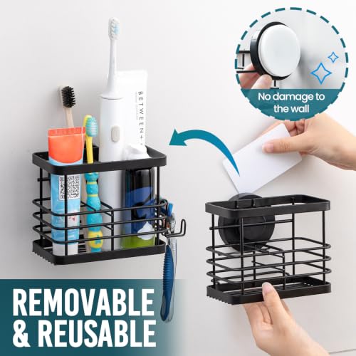 Image of TAILI Powerful Suction Cup Toothbrush Holders with Segmented Design 5 Slots | Wall Mounted, Drainage Shower Tooth Brush and Toothpaste Holder, No Drilling Removable Bathroom Organizer with Razor Hook