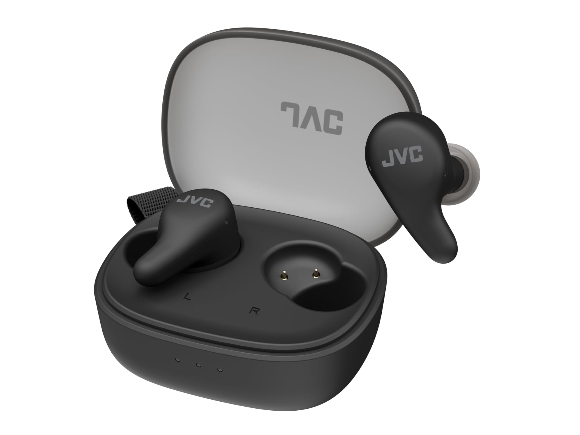 JVC HA-A23T-B Écouteurs True Wireless Gumy Premium avec Annulation du Bruit, Bluetooth 5.4, Mode sonore ambiant, 26 Heures d'autonomie et étui de Charge translucide, USB-C, Noir