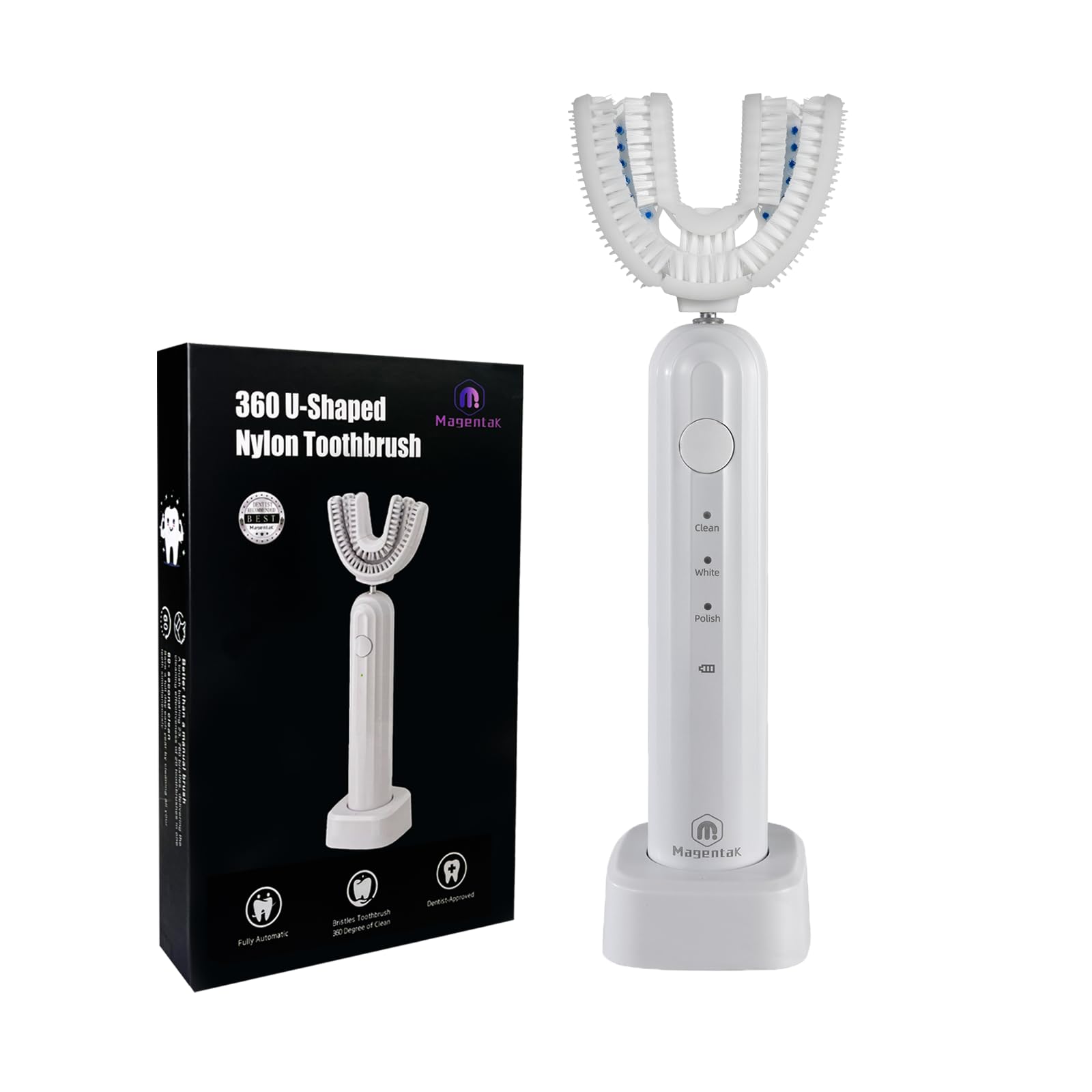 Cepillo de dientes ultrasónico en forma de U para adultos, cepillo de dientes eléctrico para limpieza de 360 grados con carga inalámbrica, impermeable IPX7, 3 modos para blanquear los dientes