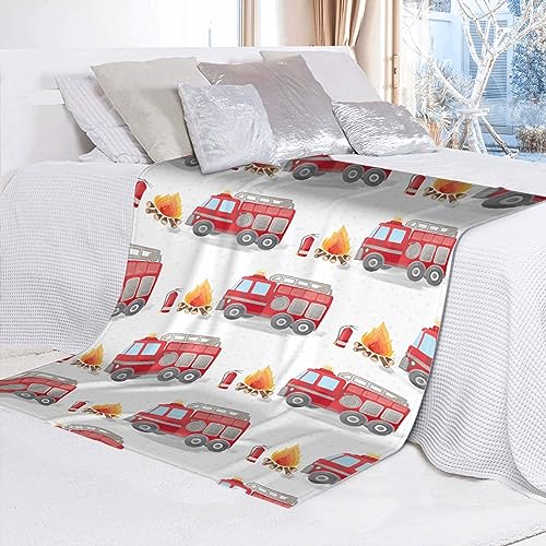 Image of Fire Truck Blanket - Super Soft Fleece Throw Blanket for Couch, Bed - 60x50 in - Teen
