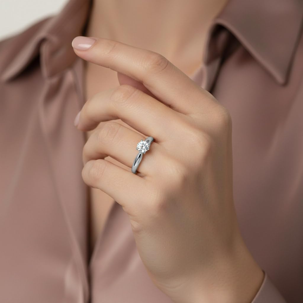 FINEROCK 1/2 Carat 6-Prong Set Diamond Solitaire Engagement Ring in 14K Gold