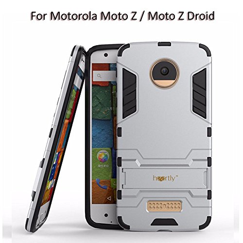 Image of Heartly Back Case Cover Compatible with Motorola Moto Z /Moto Z Droid - Champagne Silver - Graphic Kickstand Hard Dual Armor Hybrid Rugged Bumper