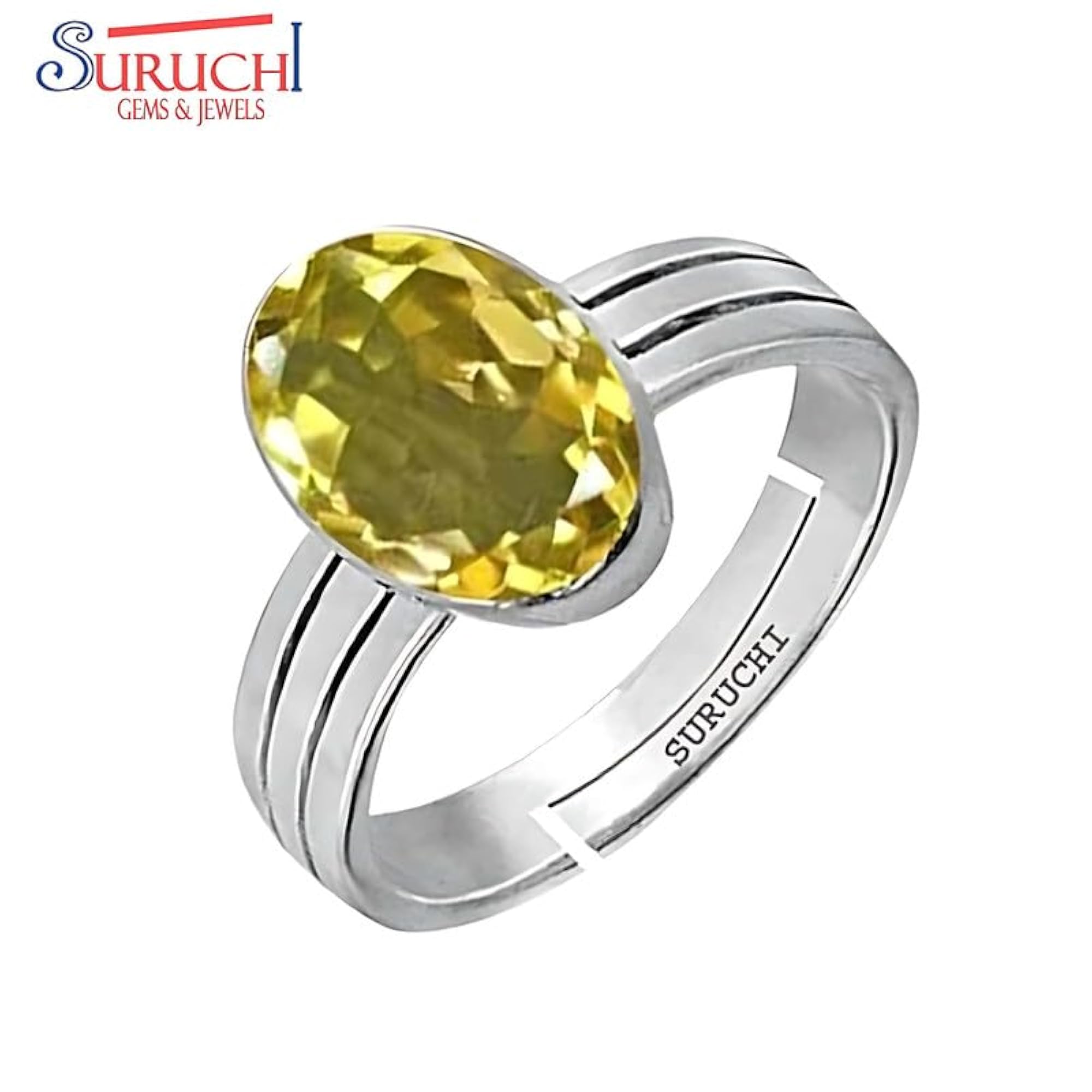 Unisex Adjustable Citrine Gemstone Ring, 10.25 Ratti