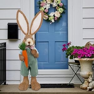 DR.DUDU Easter Bunny Decor, 2.7 FT Large Bunnies Statue Outdoor Porch Decorations with Carrot, Sisal Tall Bunny Topiary Easter Standing Straw Rabbit for Indoor Garden Farmhouse Front Door Spring DRDUDU Easter Bunny Decor 27 FT Large Bunnies Statue Outdoor Porch Decorations with Carrot Sisal Tall Bunny Topiary Easter Standing Straw Rabbit for Indoor Garden Farmhouse Front Door Spring