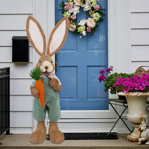 DRDUDU-Easter-Bunny-Decor-27-FT-Large-Bunnies-Statue-Outdoor-Porch-Decorations-with-Carrot-Sisal-Tall-Bunny-Topiary-Easter-Standing-Straw-Rabbit-for-Indoor-Garden-Farmhouse-Front-Door-Spring DRDUDU Easter Bunny Decor 27 FT Large Bunnies Statue Outdoor Porch Decorations with Carrot Sisal Tall Bunny Topiary Easter Standing Straw Rabbit for Indoor Garden Farmhouse Front Door Spring
