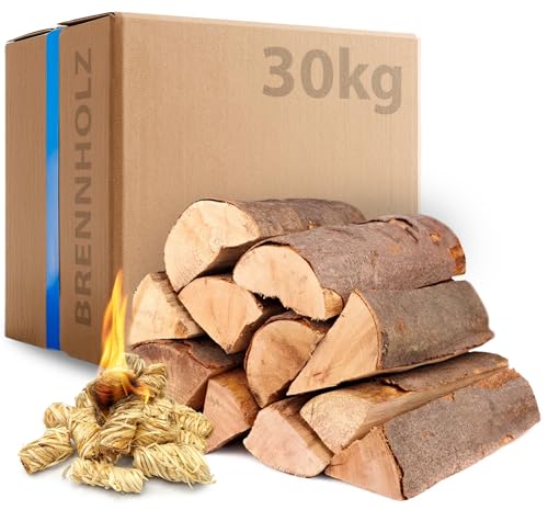 30 kg Brennholz Fichte, 30 cm kammergetrocknet, mit 15 Kaminanzündern, ideal für Kamin, Ofen, Feuerschale, Grill, umweltfreundlich, raucharm, nachhaltige Verpackung, sofort verwendbar 30 kg Brennholz Fichte, 30 cm kammergetrocknet, mit 15 Kaminanzündern, ideal für Kamin, Ofen, Feuerschale, Grill, umweltfreundlich, raucharm, nachhaltige Verpackung, sofort verwendbar
