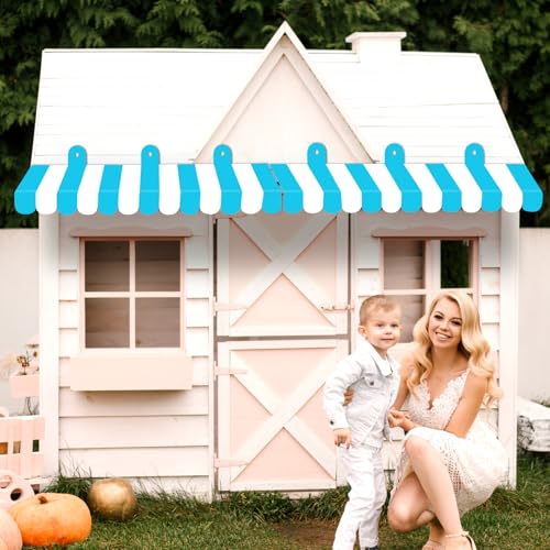 Image of 2 Piece Circus Awning Decoration 3D Carnival Tent Awning Wall Decorations for Circus Theme Party, Carnival Stand, Party Favors Supplies (Blue and White)