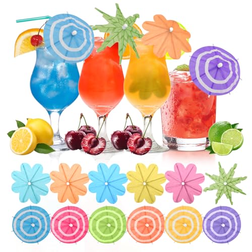 【150 PCS - 3 Styles】Cocktail Umbrellas Picks, Mini Drink Umbrella Toothpicks for Tropical Tiki Hawaiian Luau Party, Tiny Paper Parasol for Drink Garnish, Decoration, Beverage Sticks, Cupcake Topper.