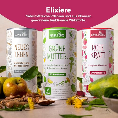 Rote Kraft 2.0 | Energy Elixier 600g | Stoffwechsel & Energie Red Smoothie Pulver | Wurzeln & Beeren: Maca, Kurkuma, Guarana, Rote Beete, Yerba Mate, Acai, Goji Beeren | Vegan Drink Mix | Alpha foods