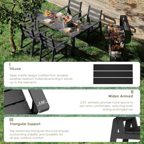 Image of GREENVINES 7 Piece HDPE Outdoor Patio Dining Set, Removable Armrests, Black