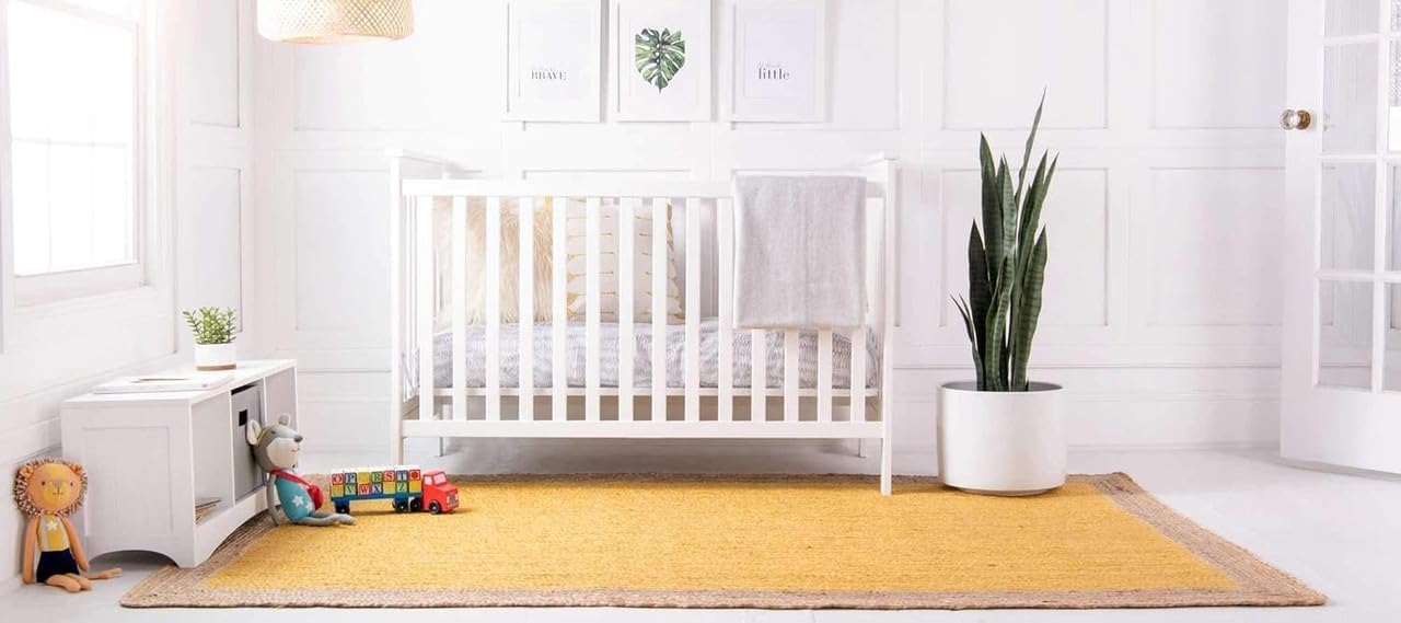 Handmade Jute Area Rug with Border, Natural Fiber Indoor Rug for Living Room Bedroom Entryway Durable Flat Woven Floor Carpet