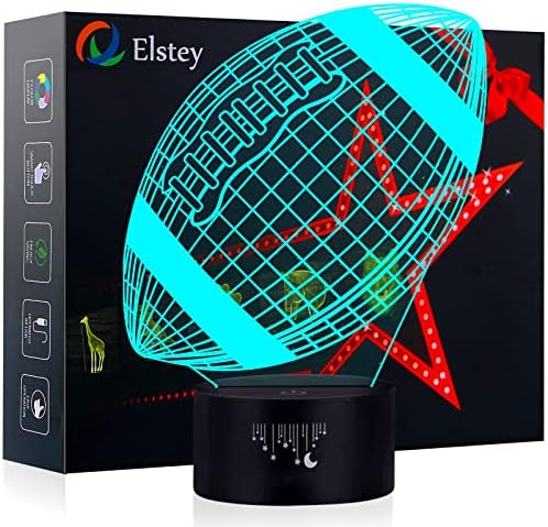Elstey Football 3D Lamp Optical Illusion Night Light, 7 Color Changing Touch Switch Acrylic Flat & ABS Base & USB Cable Decoration Lamps for Christmas Gift