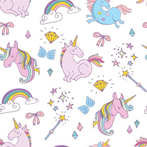FS169_4 White Unicorn Rainbow Print High Quality Jersey Scuba Stretch Fabric - Sold Per Metre
