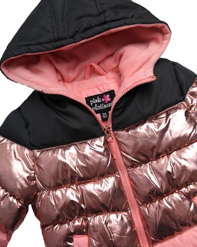 Image of Pink Platinum Girls Snowsuit 2-Piece Insulated Hooded Jacket & Bib