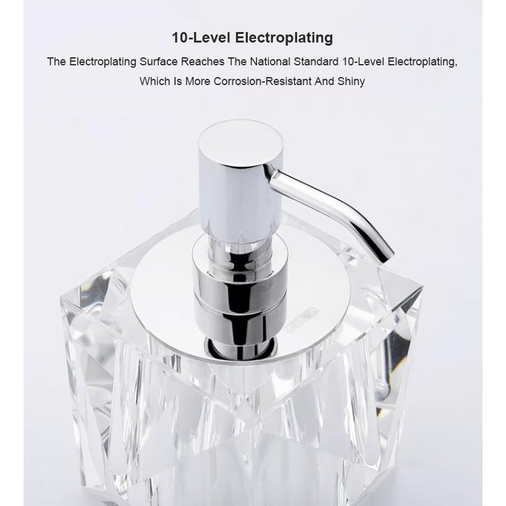 Płynu Kristallen glazen zeepdispenser 250 ml / 8,4 oz Lotiondispenser met messing gegalvaniseerde pompkop Moderne decoratieve handzeepdispenser voor hotelbadkamer biura