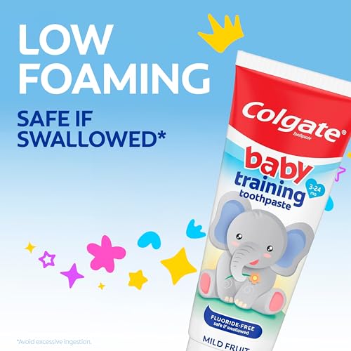 Image of Colgate Baby Toothbrush and Baby Training Toothpaste, First Toothbrush for Ages 3-24 Months with Extra Soft Bristles, Mild Bubblefruit Flavor, Fluoride Free and Sugar Free Formula, Safe if Swallowed