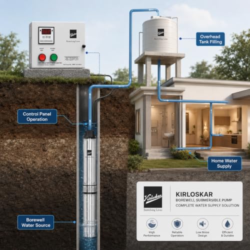 Image of Kirloskar Submersible Pump 1HP With Control Panel Single Phase, Multicolor