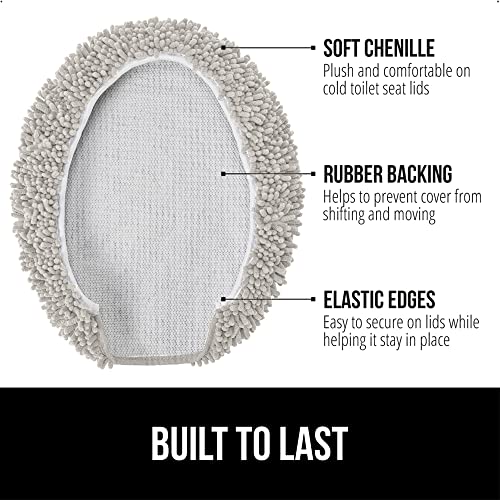 Image of Gorilla Grip Original Shag Chenille Bathroom Toilet Lid Cover, 19.5 x 18.5 Inches Large Size, Machine Washable, Ultra Soft Plush Fabric Covers, Fits Most Size Toilet Lids for Bathroom, Light Gray
