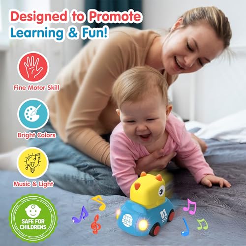 Image of Kidology Dinosaur Car for Toddlers Dinosaur Inertia 12 Months & Above Old Babies with 8 in Built Music Push & Go Friction Car Baby Toys Birthday Gift for Children Pack of 2,Multicolor