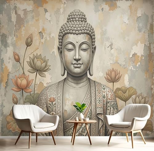 JEDTAKCT Papier Peint Soie Statue Rétro D'Inspiration Zen, Papier Peint Panoramique Thème De Méditation Tanné Pour Salon Chambre, Xxl Moderne Déco Murale...