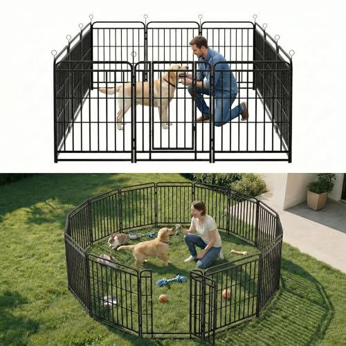 Image of Dog Fence Outdoor for Yard 12 Panels 40'' Rustproof Metal Dog Playpen