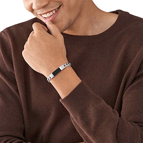 Image of Fossil Men's Plated Stainless Steel Engravable Personalized Gift ID, Chain or Cuff Bracelet for Men