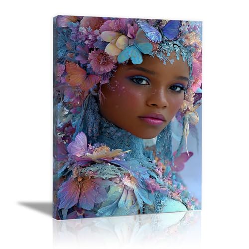 QUSAAOU Decoracion Modernos Tocado mixto flores mariposas ornamento capilar innovador Para Dormitorios Cuadro Decorativos Salon Lienzos Decorativo Pared Comedor Decoracion Pasillo -60x90cm1 Enmarcado