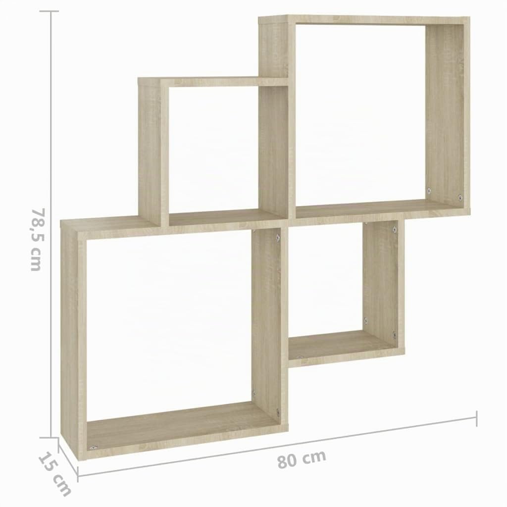 vidaXL Mensola Muro Cubo Rovere Sonoma 80x15x78,5cm Legno Multistrato