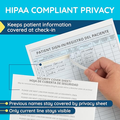 Image of Blue Summit Supplies 125 Bilingual Patient Sign in Sheets, HIPAA Compliant, English and Spanish, Peel Off Adhesive Labels Carbonless 3 Part Forms with, for Doctors Office, Blue, 125 Pack