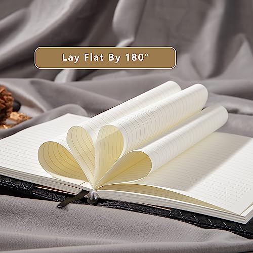 Image of TIEFOSSI B6 Leather Journal Notebook With Combination Lock, Travel Refillable Ruled Lined Writing Paper, Secret Password Gift Diary For Women Girls Boys (Black), 224 Pages