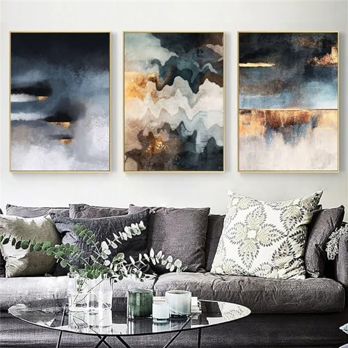 Cuadro de mármol de lujo con tres lienzos decorativos abstractos de 50x75cm para estancias