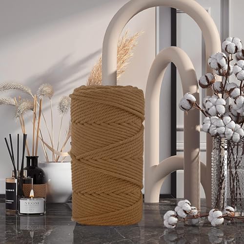 Image of ZUEXT Macrame Cord, Caramel, 6mm x 109yds Cotton String Macrame Yarn