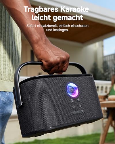 Ikarao Karaoke-Maschine - Komplettsystem mit Textanzeige, 2 Mikrofonen, 140W, Bluetooth, HDMI-Anschluss, selbstaufladend, für Karafun-App, ideal für Home-Party & Fernseher （Shell S2）
