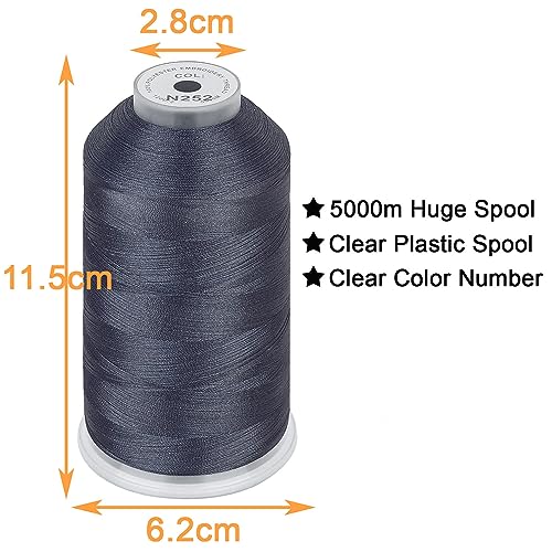 Image of New brothread - Single Huge Spool 5000M Each Polyester Embroidery Machine Thread 40WT for Commercial and Domestic Machines - Dark Gray (Janome Color)