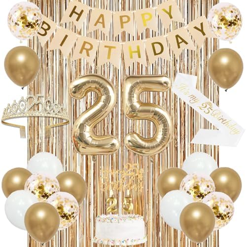 Trgowaul 25th Birthday Decorations for Women, Banner, Sash and Cr...