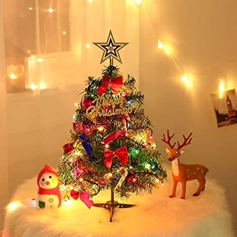 ASDOMO 24 Inch Mini Christmas Tree with Ornaments, Tabletop Artificial Holiday Tree Decor with LED Lights Battery Operated, Best DIY Christmas Decorations Cover