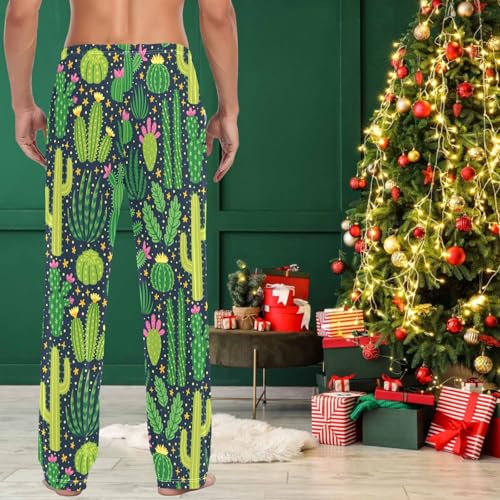 visesunny Mens Cotton Pajama Pants PJ Bottoms Funny Green Cacti Desert Plant Lightweight Soft Lounge Sleepwear4