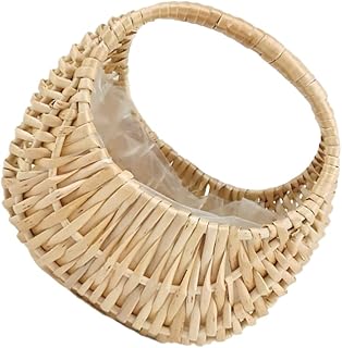 Ipetboom Flower Decor Half- moon Rattan Basket Decorative Flower Basket with Handle Hand- woven Straw Storage Container for Flower Arrangement Party Decor Snack Gift Baskets