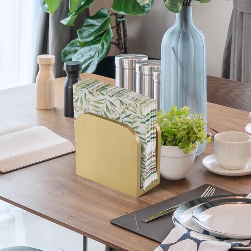 Image of ALELION Wooden Napkin Holder for Table, Upright Napkin Holders for Kitchen, Standing Napkin Dispenser for Kitchen Dining Room Party Cocktail Outdoor Use, Gold
